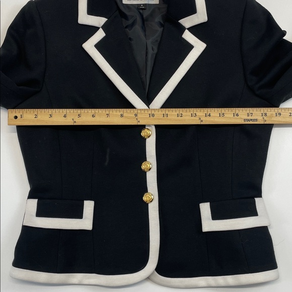 Tahari Black White Trim Blazer Women Tailored Jacket Gold Buttons Sz 8 - Picture 7 of 10